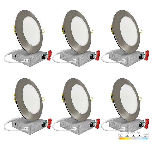 Nuwatt 6 Inch Ultra Thin Nickel LED Recessed Lighting 5CCT 2700K/3000K/3500K/4000K/5000K Wafer Lights 6 PK NW-P-DL-6-15W-5CT-BN-6P - main